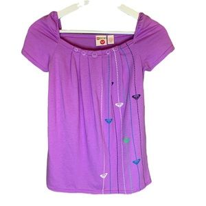 Roxy girl med graphic top shirt bubble short sleeve button detail light purple